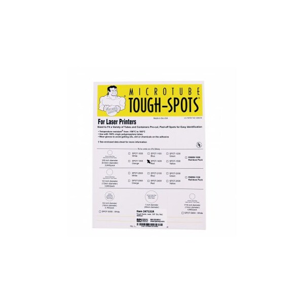 Tough-Spots, Laser, 3/8" Dia, Red, 3840/pk, 3840PK